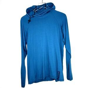 Melanzana Merino Wool Base Layer Hoodie Long Sleeve Women's LARGE Blue